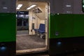 TORONTO CANADA - February 16, 2019: Green wagons of speed TorontoÃ¢â¬â¢s GO train at Platform of Union Station